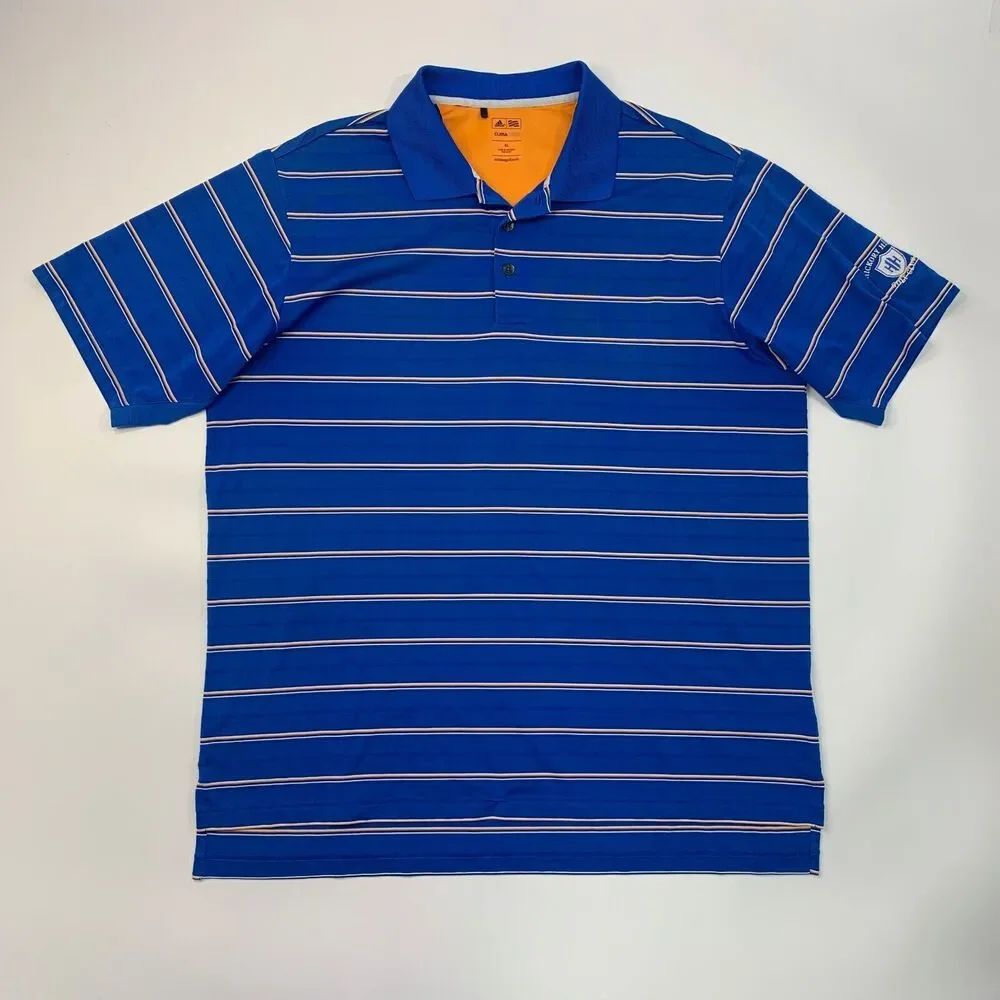 Adidas Polo Shirt Mens XL Extra Large Blue Climacool Striped Hickory Hills Golf